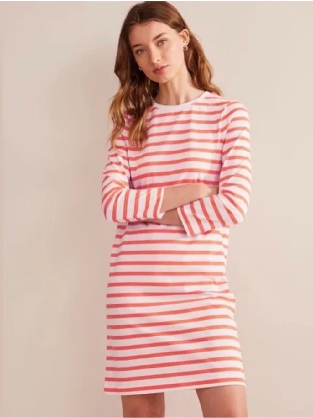 Boden Orange and White Striped T Shirt Dress Sz 4 Long